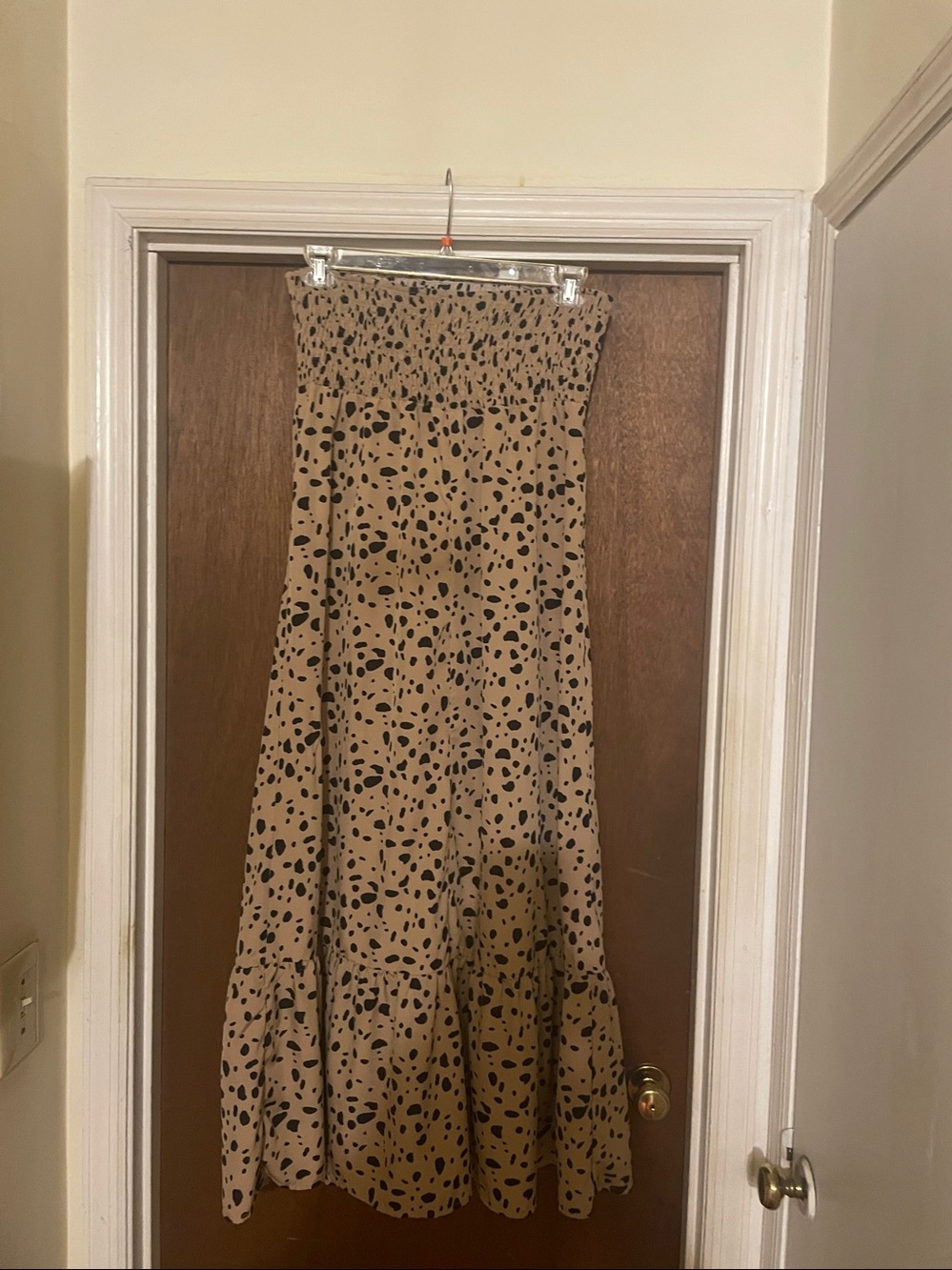 SHEIN Beige Smocked Waist Maxi Skirt with Black Spot Print - Picture 2 of 3